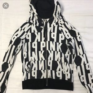 victoria’s secret black and white zip funnel hood